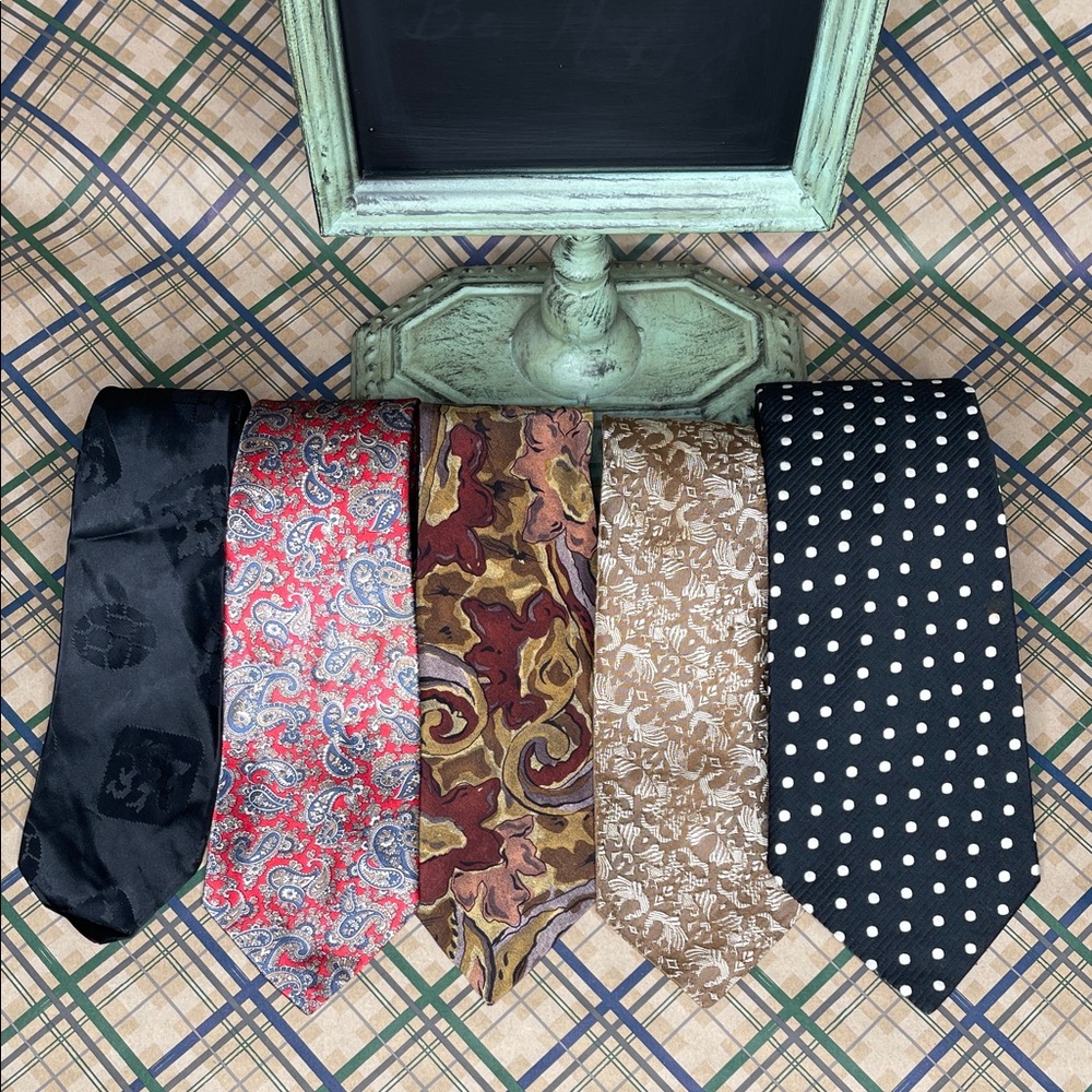 Elegant Men's Tie Collection - Black, Red, Brown, Tan, and Black Polka Dot